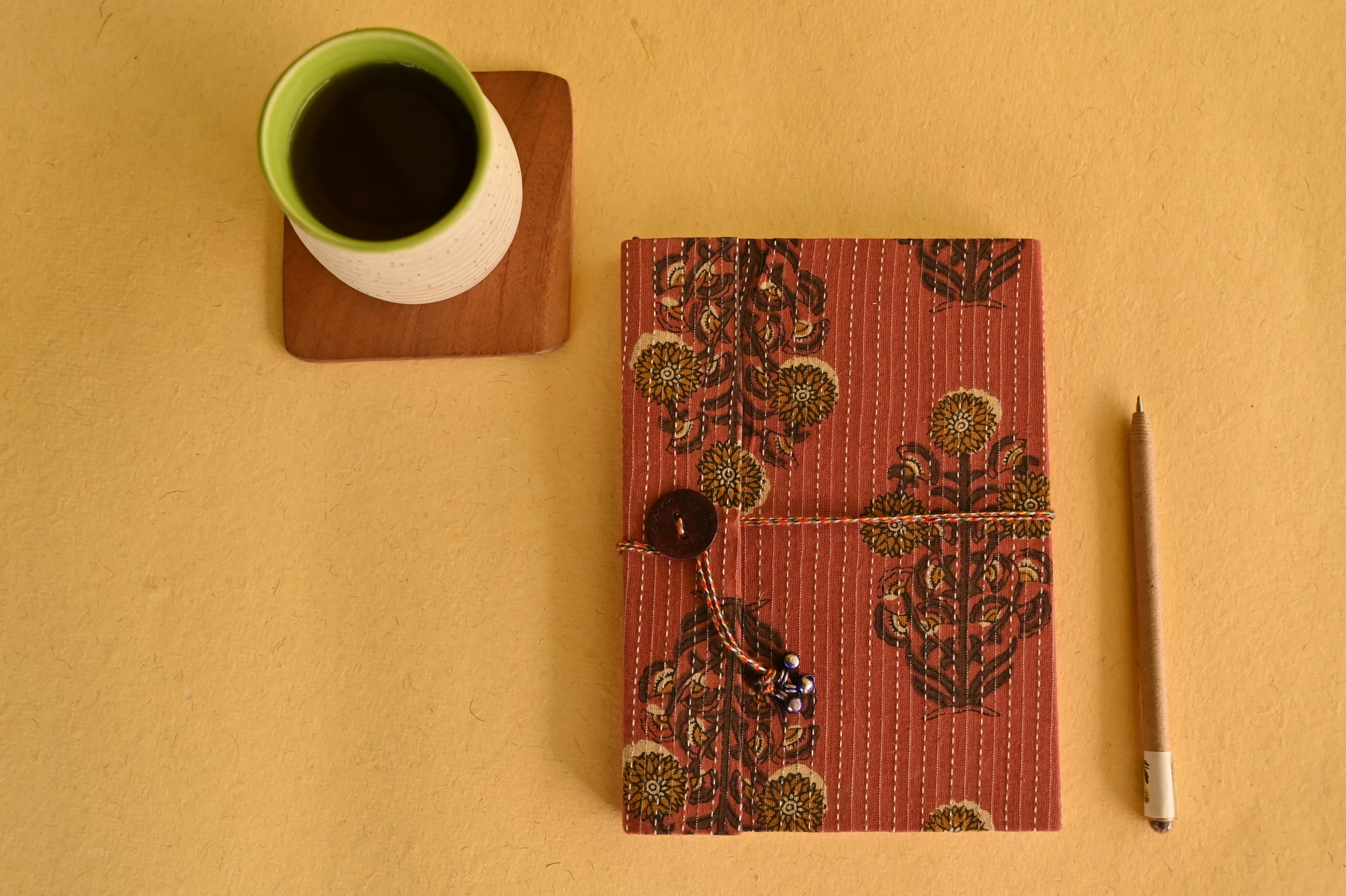 Handblock single bound handmade paper button regular diary